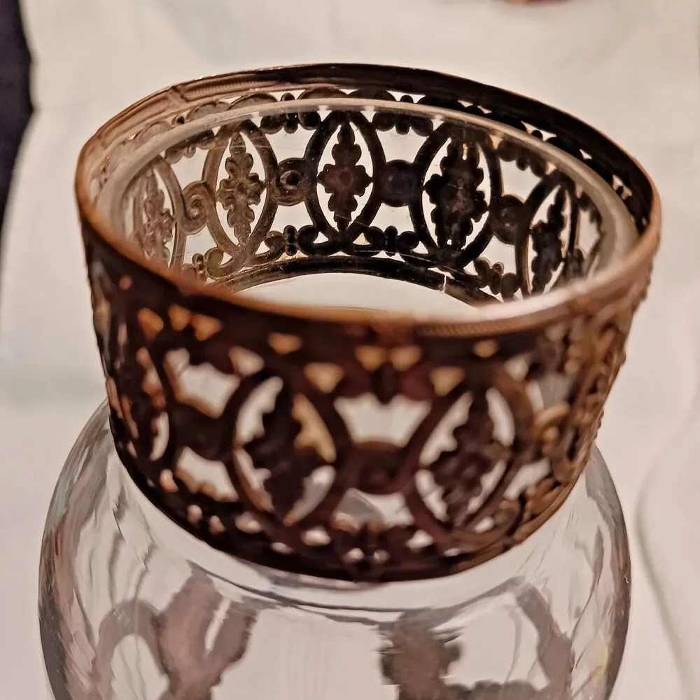Vintage  Art Nouveau vase features a cut crystal insert floral garland holder
